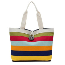 Load image into Gallery viewer, Color Canvas Stripe Contrast Color Shoulder Bag Large Capacity Handbag Green Shopping Bag
