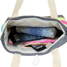 Load image into Gallery viewer, Color Canvas Stripe Contrast Color Shoulder Bag Large Capacity Handbag Green Shopping Bag