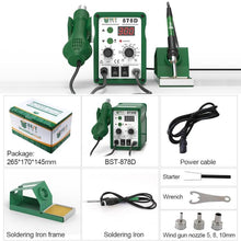 Load image into Gallery viewer, BEST BST-878D Adjustable Temperature Hot Air Gun with Electric Soldering Iron Rework Station, UK Plug, BST-878D UK Plug