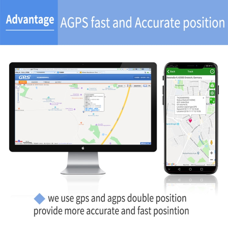 TK202A 2G Car Truck Vehicle Tracking GSM GPRS GPS Tracker Support AGPS, Battery Capacity: 6500MA, 2G 6500mAh