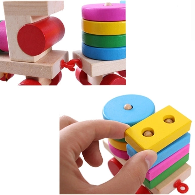 Wooden Train Shape Building Blocks Toy Baby Early Learning Training Toy