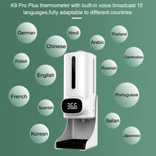 Load image into Gallery viewer, K9 Pro Plus Handsfree Non-contact Body Thermometer + 1000ml Automatic Non-contact Liquid Soap Dispenser with Base Mount, 15 Languages Voice Broadcast, K9 Pro Plus