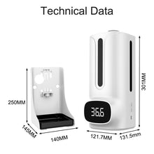 Load image into Gallery viewer, K9 Pro Plus Handsfree Non-contact Body Thermometer + 1000ml Automatic Non-contact Liquid Soap Dispenser with Base Mount, 15 Languages Voice Broadcast, K9 Pro Plus