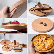 Load image into Gallery viewer, Creative Round Solid Wood Tea Tray Hotel Wooden Tay Storage Tray, Diameter: 33cm, Wood Color, Diameter: 33cm