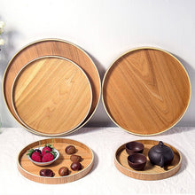 Load image into Gallery viewer, Creative Round Solid Wood Tea Tray Hotel Wooden Tay Storage Tray, Diameter: 33cm, Wood Color, Diameter: 33cm