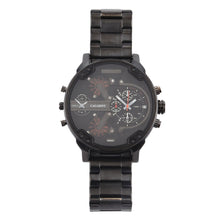 Load image into Gallery viewer, CAGARNY 6820 Fashionable Business Style Large Dial Dual Time Zone Quartz Movement Wrist Watch with Stainless Steel Band &amp; Calendar Function for Men((Black Steel Band Blue Window)