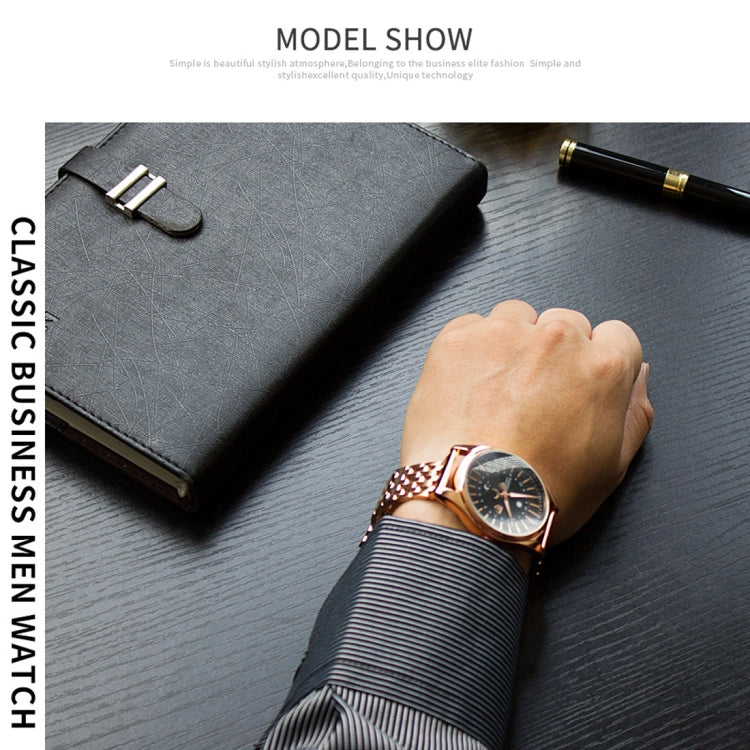 YAZOLE 368 Men Fashion Business Steel Strap Band Quartz Wrist Watch, Luminous Points