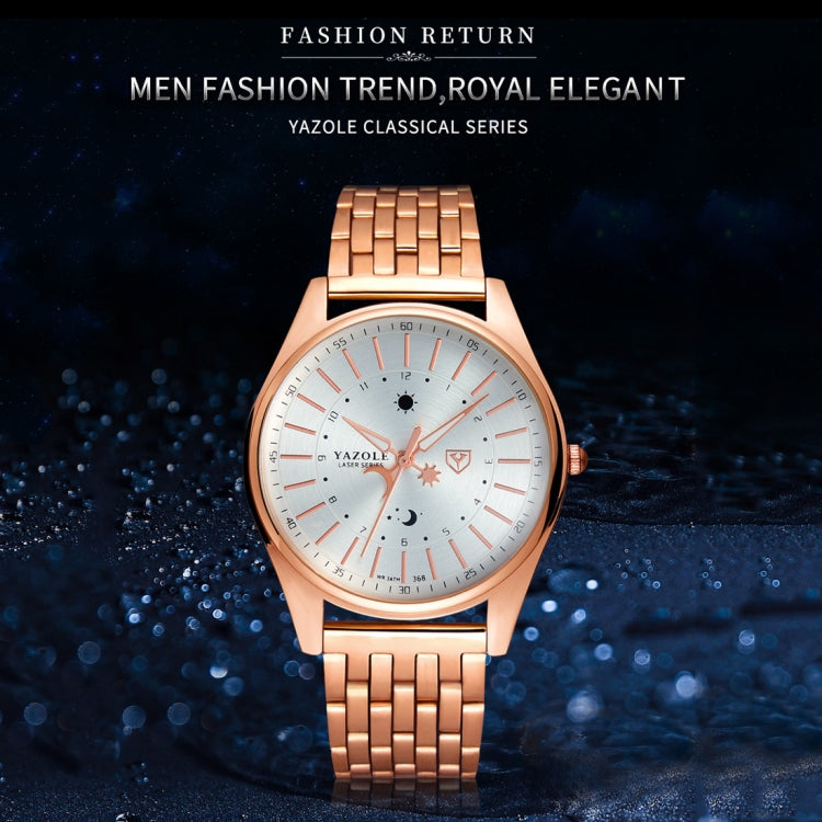 YAZOLE 368 Men Fashion Business Steel Strap Band Quartz Wrist Watch, Luminous Points