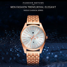 Load image into Gallery viewer, YAZOLE 368 Men Fashion Business Steel Strap Band Quartz Wrist Watch, Luminous Points