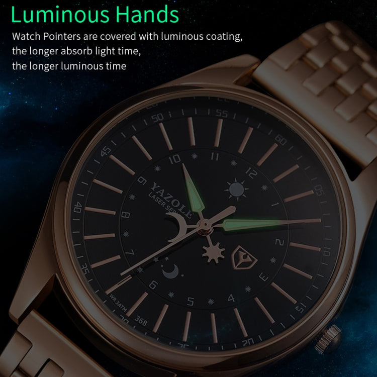 YAZOLE 368 Men Fashion Business Steel Strap Band Quartz Wrist Watch, Luminous Points