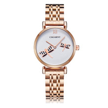 Load image into Gallery viewer, CAGARNY 6880 Fashion Life Waterproof Dragonfly White Background Gold Steel Band Quartz Watch