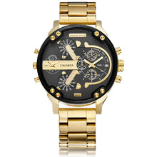 Load image into Gallery viewer, CAGARNY 6820 Large Dial Calendar Display Stainless Steel Band Quartz Dual Movement Watch For Men(Black Ring Gold Steel Belt)