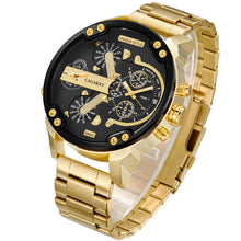 Load image into Gallery viewer, CAGARNY 6820 Large Dial Calendar Display Stainless Steel Band Quartz Dual Movement Watch For Men(Black Ring Gold Steel Belt)