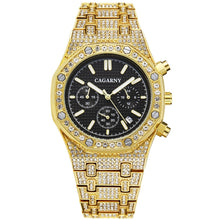 Load image into Gallery viewer, CAGARNY 6881 Diamond-studded Six-needles Guartz Dual Movement Watch Men Stainless Steel Strap Watch (Gold Shell Gold Dial)
