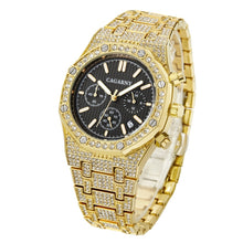 Load image into Gallery viewer, CAGARNY 6881 Diamond-studded Six-needles Guartz Dual Movement Watch Men Stainless Steel Strap Watch (Gold Shell Gold Dial)