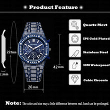 Load image into Gallery viewer, CAGARNY 6881 Diamond-studded Six-needles Guartz Dual Movement Watch Men Stainless Steel Strap Watch (Gold Shell Gold Dial)