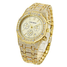 Load image into Gallery viewer, CAGARNY 6881 Diamond-studded Six-needles Guartz Dual Movement Watch Men Stainless Steel Strap Watch (Gold Shell Gold Dial)