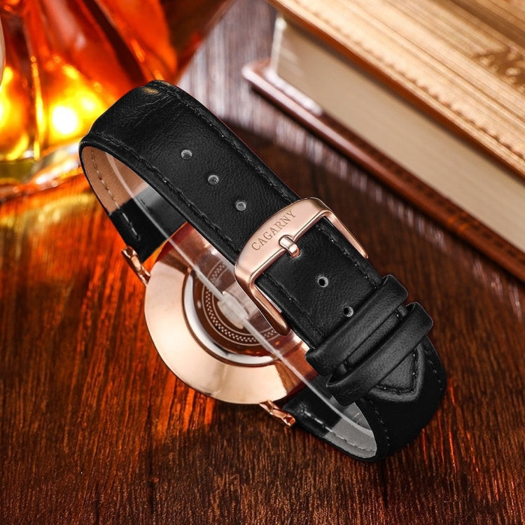CAGARNY 6812 Round Dial Alloy Gold Case Fashion Women Watch Quartz Watches with PU Leather Band