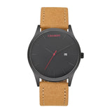 CAGARNY 6850 Fashion Dual Quartz Movement Wrist Watch with Genuine Leather Band(Brown Band Black Window)