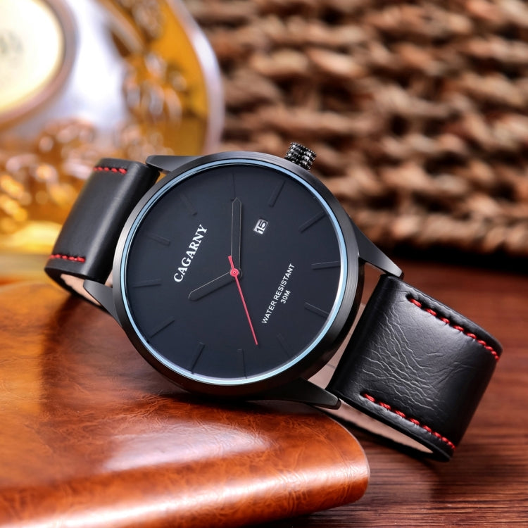 CAGARNY 6865 Fashion Dual Quartz Movement Wrist Watch with Genuine Leather Band