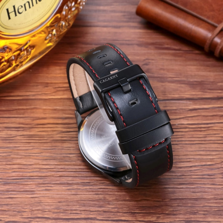 CAGARNY 6865 Fashion Dual Quartz Movement Wrist Watch with Genuine Leather Band