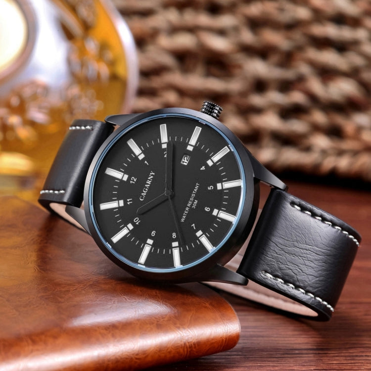 CAGARNY 6866 Fashion Dual Quartz Movement Wrist Watch with Genuine Leather Band(Orange Number)