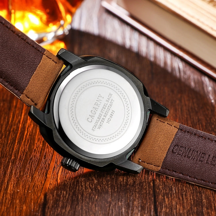 CAGARNY 6833 Fashionable Five Needles Quartz Sport Wrist Watch with Leather Band for Men(Red Scale)