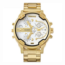 Load image into Gallery viewer, CAGARNY 6820 Fashionable Business Style Large Dial Calendar Display Men Quartz Dual Movement Watch with Stainless Steel Band (Gold + White)