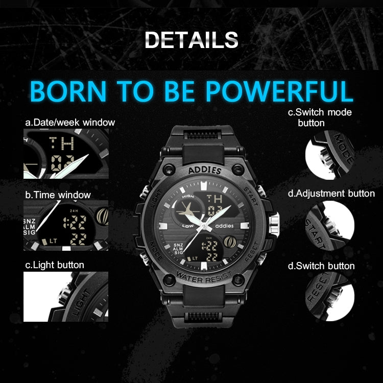 addies MY-1818 Luminous Three-window LED Outdoor Sports Multi-function Electronic Watch for Men, Support Calendar / Alarm Clock / Timer