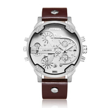 Load image into Gallery viewer, CAGARNY 6820 Fashionable Multifunctional Style Quartz Business Sport Wrist Watch with Leather Band &amp; GMT Time &amp; Calendar &amp; Luminous Display for Men(Brown Band White Window)