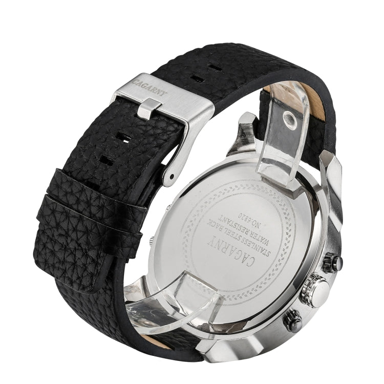 CAGARNY 6820 Fashionable Multifunctional Style Quartz Business Sport Wrist Watch with Leather Band & GMT Time & Calendar & Luminous Display for Men(Brown Band White Window), Brown Band White Window, Black Band White Window, Black Band Blue Window