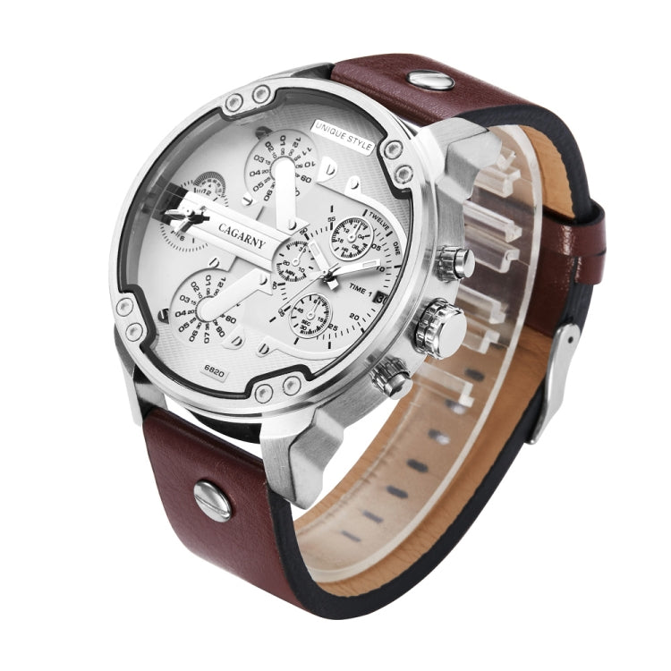 CAGARNY 6820 Fashionable Multifunctional Style Quartz Business Sport Wrist Watch with Leather Band & GMT Time & Calendar & Luminous Display for Men(Brown Band White Window), Brown Band White Window, Black Band White Window, Black Band Blue Window