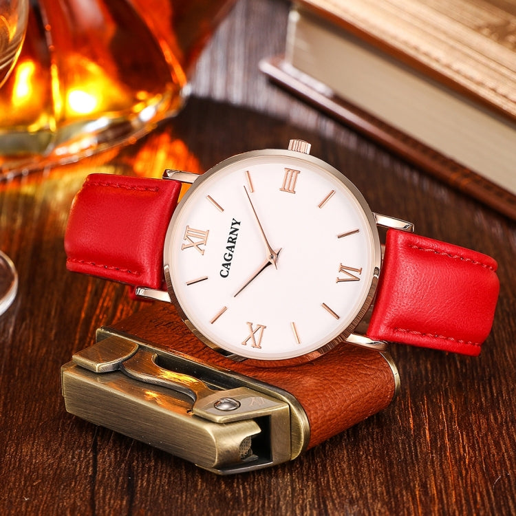 CAGARNY 6812 Concise Style Ultra Thin Quartz Wrist Watch with Leather Band for Women(Black Band)