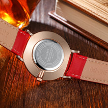 Load image into Gallery viewer, CAGARNY 6812 Concise Style Ultra Thin Quartz Wrist Watch with Leather Band for Women(Black Band)