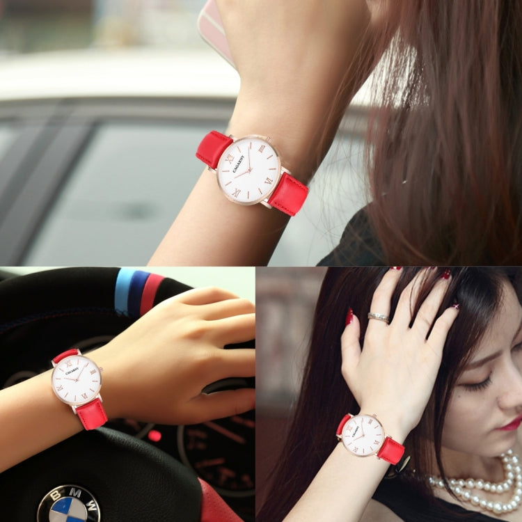 CAGARNY 6812 Concise Style Ultra Thin Quartz Wrist Watch with Leather Band for Women(Black Band)