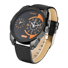 Load image into Gallery viewer, CAGARNY 6813 Fashionable Korean Style Dual Clock Quartz Business Wrist Watch with Leather Band for Men(White Case Brown Band)