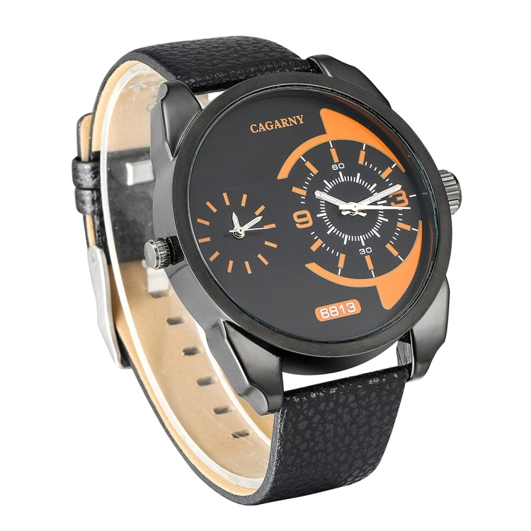 CAGARNY 6813 Fashionable Korean Style Dual Clock Quartz Business Wrist Watch with Leather Band for Men(White Case Brown Band)