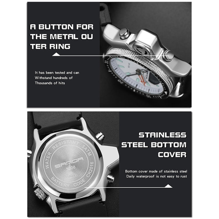 SANDA 3008 Multifunctional Men Outdoor Sports Noctilucent 50m Waterproof Digital Wrist Watch