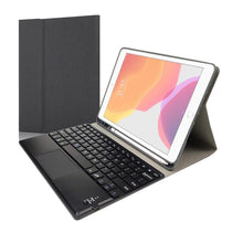 Load image into Gallery viewer, RK102C Detachable Magnetic Plastic Bluetooth Keyboard with Touchpad + Silk Pattern TPU Tablet Case for iPad 10.2, with Pen Slot &amp; Bracket