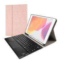Load image into Gallery viewer, RK508C Detachable Magnetic Plastic Bluetooth Keyboard with Touchpad + Silk Pattern TPU Tablet Case for iPad 9.7 inch, with Pen Slot &amp; Bracket
