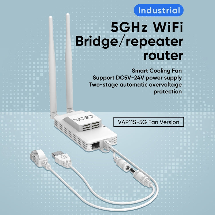 VONETS VAP11S-5G Mini Wireless Bridge 900Mbp WiFi Repeater with 2 Antennas & Fan