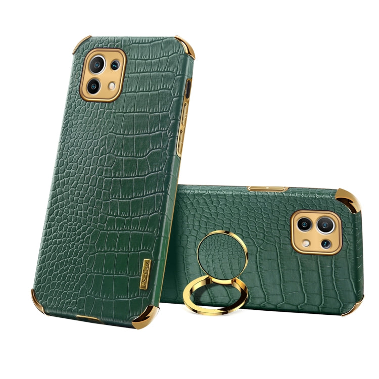For Xiaomi Mi 11 6D Electroplated TPU Crocodile Pattern Magnetic Leather Case with Ring Holder