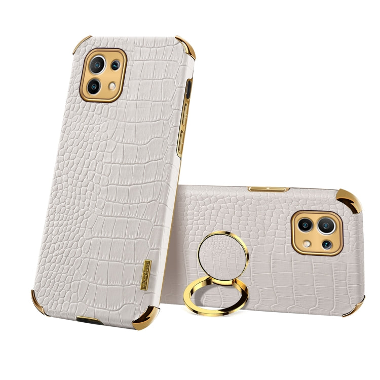 For Xiaomi Mi 11 6D Electroplated TPU Crocodile Pattern Magnetic Leather Case with Ring Holder