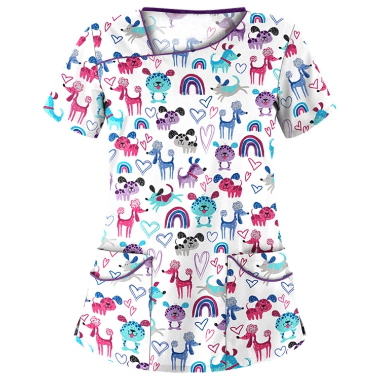 Printed Round Neck Slim-fit Nurse Uniform T-shirt (Color:Light Blue Size:XXXL), S, M, L, XL, XXL, XXXL