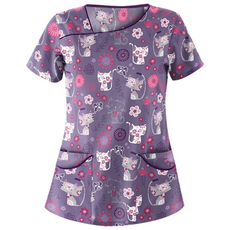 Printed Round Neck Slim-fit Nurse Uniform T-shirt (Color:Light Blue Size:XXXL), S, M, L, XL, XXL, XXXL