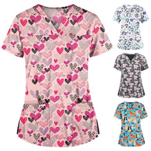 Load image into Gallery viewer, Loose Printed Hedging Thin T-shirt Nurse Uniform (Color:White Size:XXXL), S, M, L, XL, XXL, XXXL