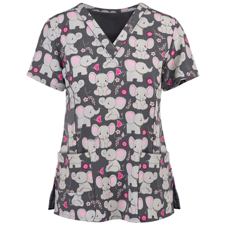 Loose Printed Hedging Thin T-shirt Nurse Uniform (Color:White Size:XXXL), S, M, L, XL, XXL, XXXL