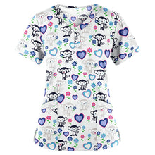 Load image into Gallery viewer, Loose Printed Hedging Thin T-shirt Nurse Uniform (Color:White Size:XXXL), S, M, L, XL, XXL, XXXL