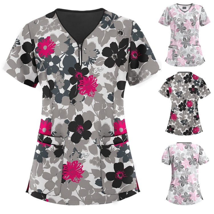 Mid-length Slim-fitting Printed Pullover Nurse Uniform V-neck T-shirt (Color:Pink Size:XXL), S, M, L, XL, XXL, XXXL