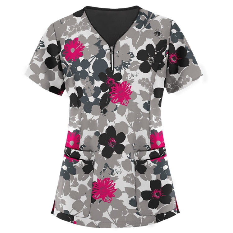 Mid-length Slim-fitting Printed Pullover Nurse Uniform V-neck T-shirt (Color:Pink Size:XXL), S, M, L, XL, XXL, XXXL